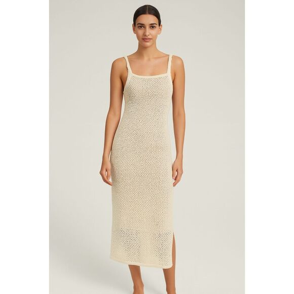 Joie Cream/Gold Boho wedding guest Crochet knitted dress size Large NWT - Picture 1 of 8